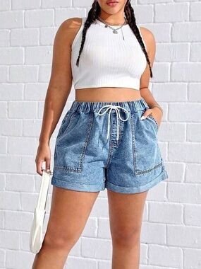 Blue Denim Drawstring Shorts